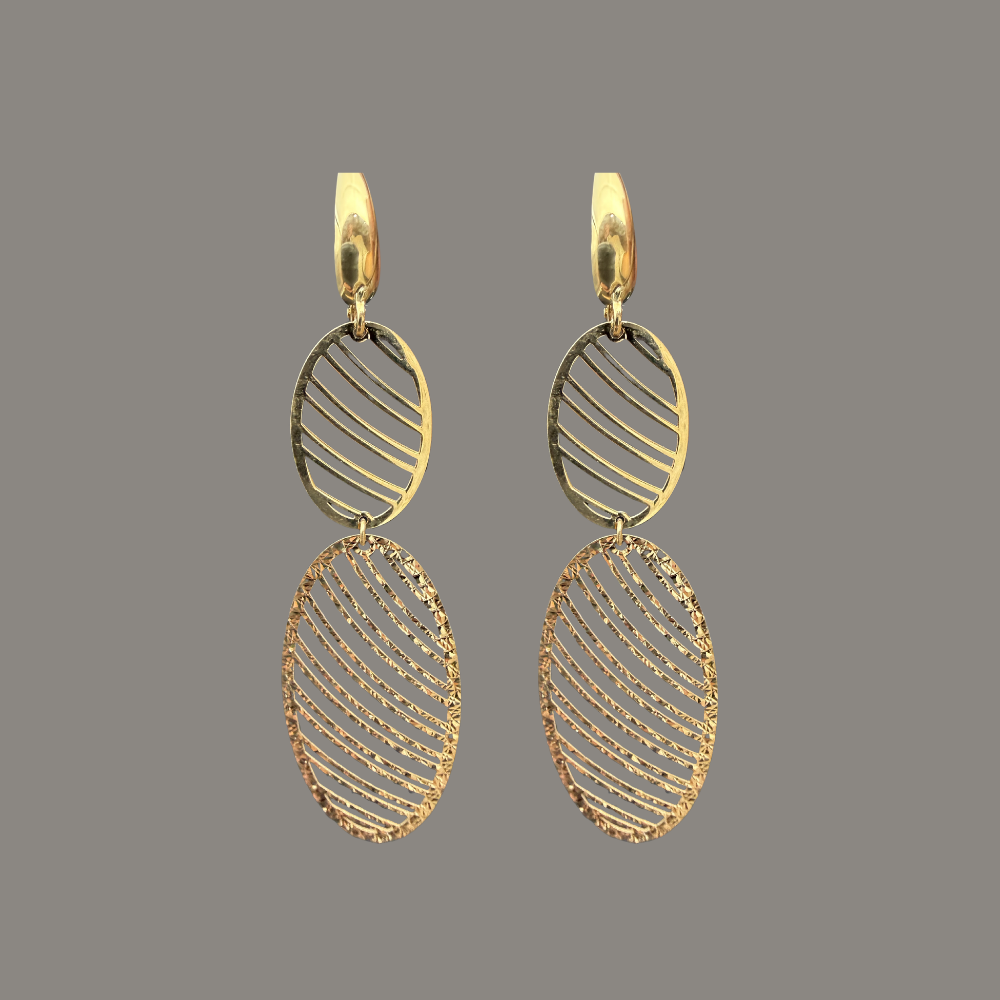 Boucles d’oreilles pendantes ovales or jaune 18 carats – Dormeuses ajourées