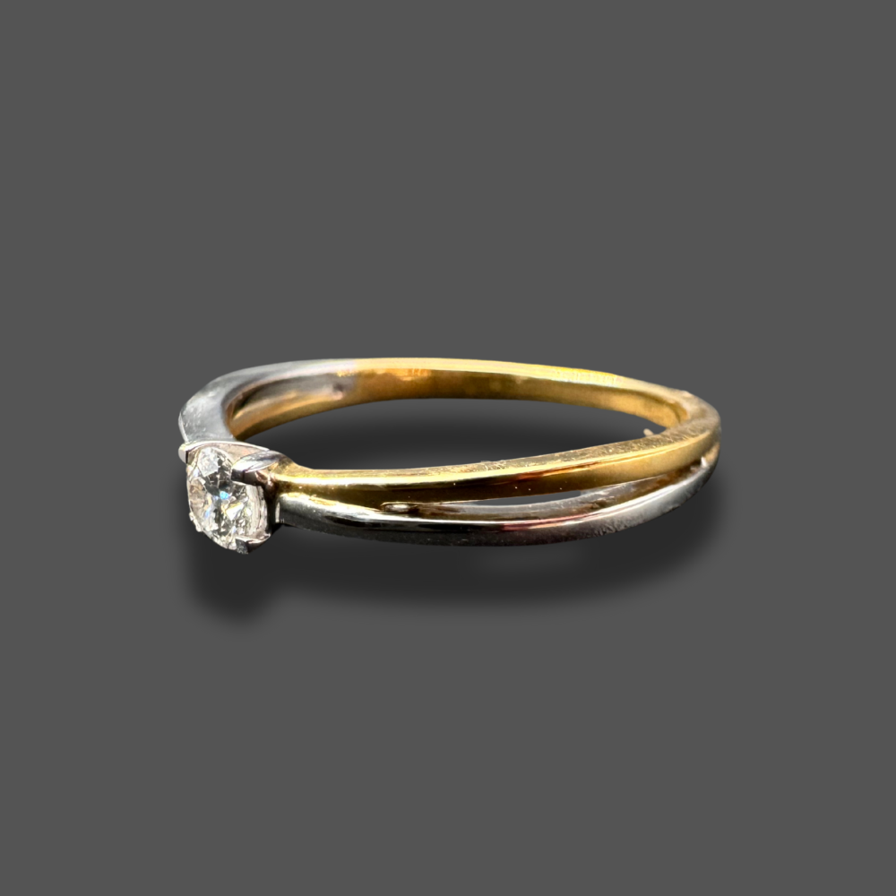 Bague Solitaire Bi-Color Or Jaune & Or Blanc