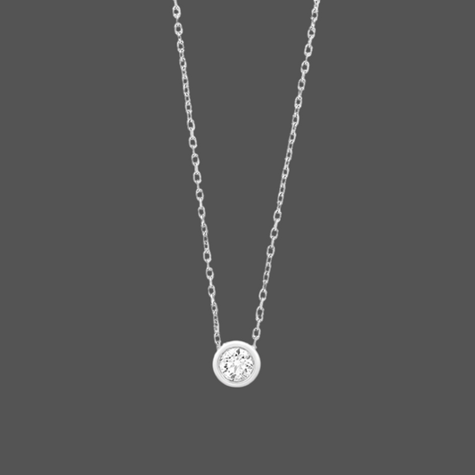 Chaine Avec Pendentif Diamant Serti Rond - En or Jaune ou Blanc