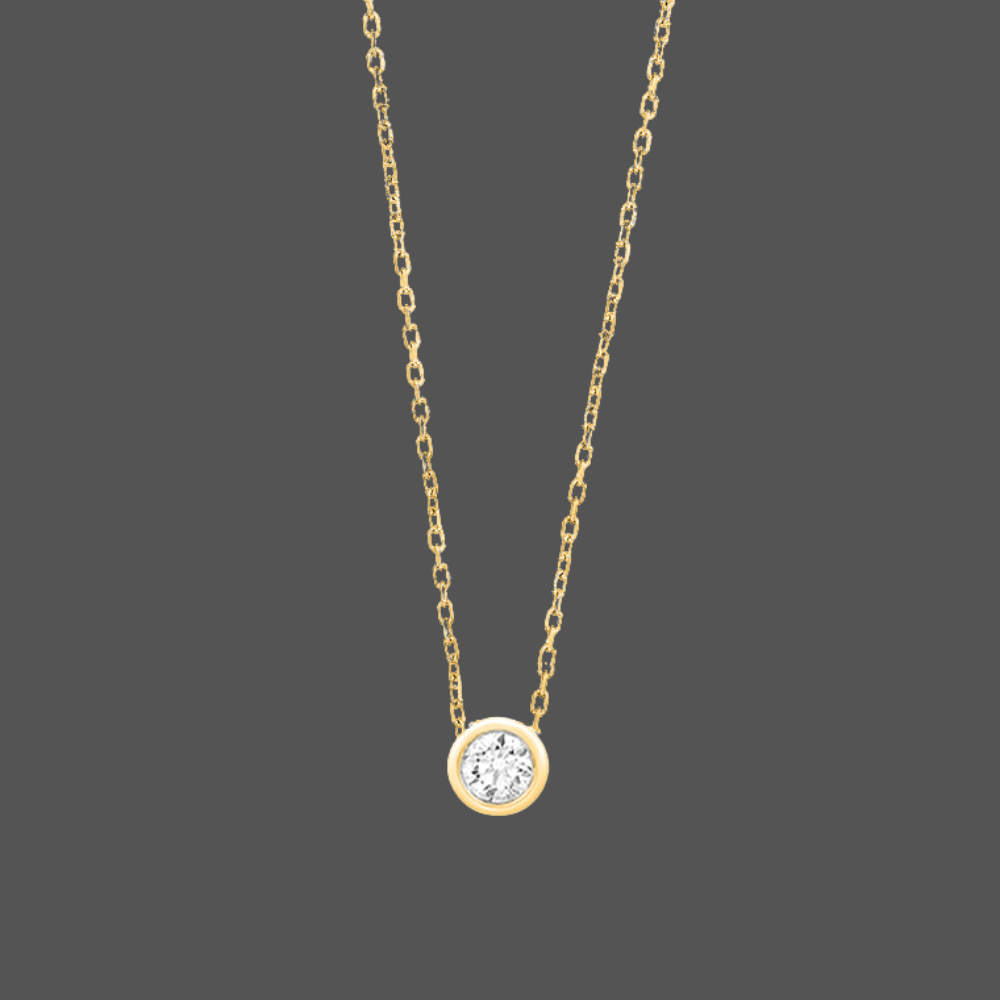 Chaine Avec Pendentif Diamant Serti Rond - En or Jaune ou Blanc