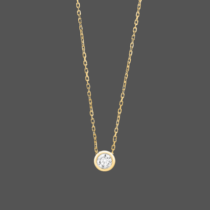 Chaine Avec Pendentif Diamant Serti Rond - En or Jaune ou Blanc