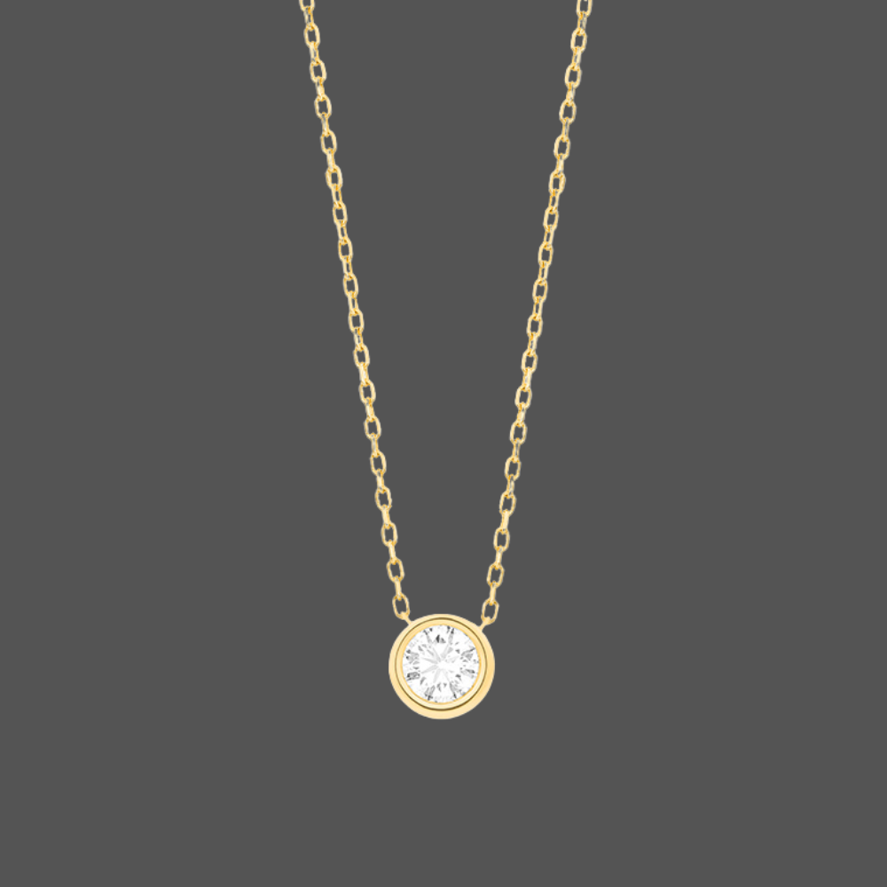 Chaine Avec Pendentif Diamant Serti Rond - En or Jaune ou Blanc