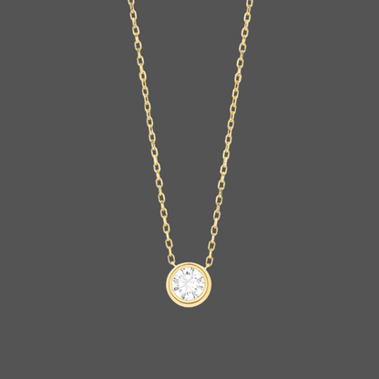 Chaine Avec Pendentif Diamant Serti Rond - En or Jaune ou Blanc