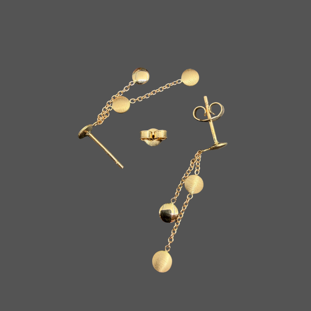 Boucles d’oreilles pendantes Femme Adorée en or jaune 18 carats – Pastilles rondes polies et brossées