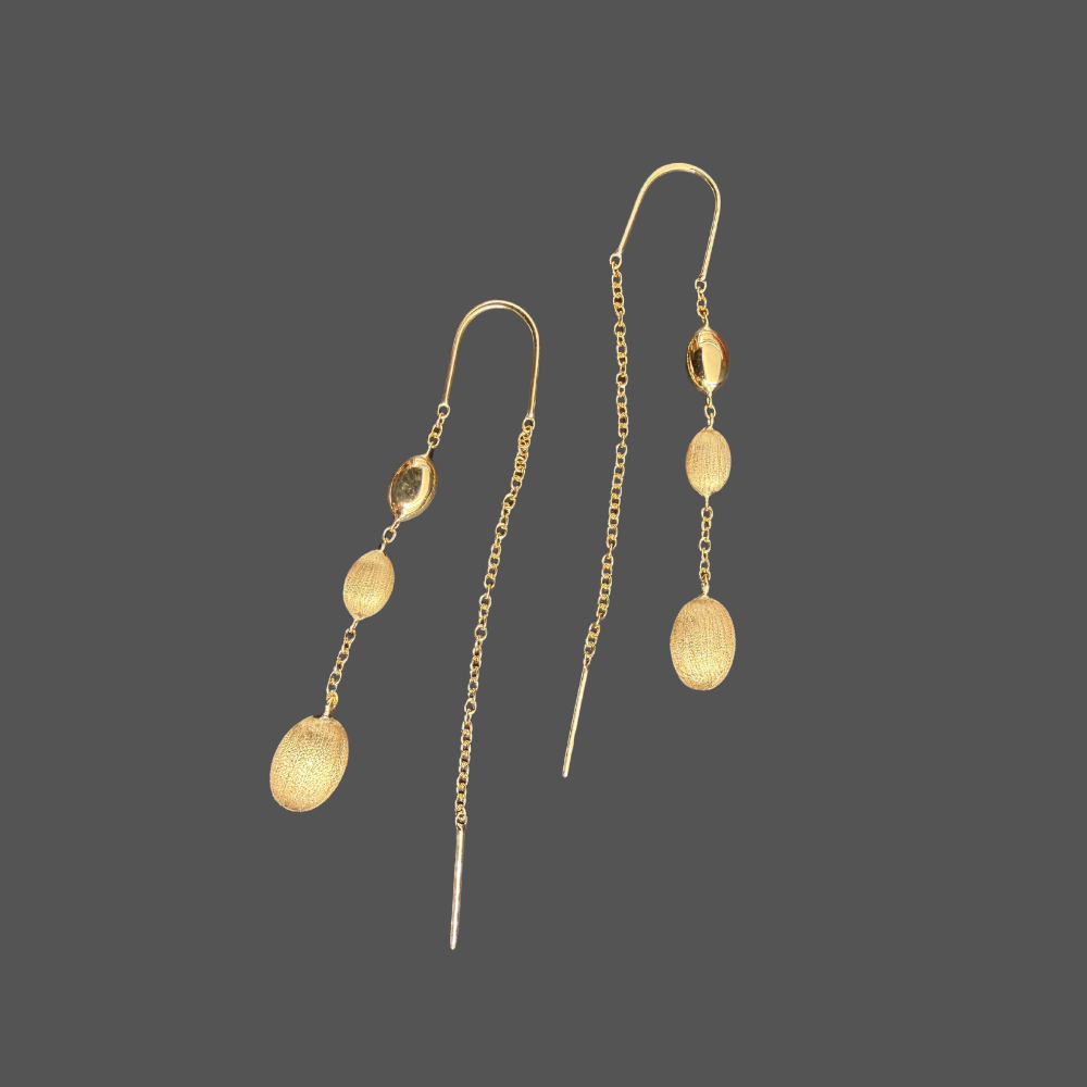 Boucles d’oreilles pendantes Femme Adorée en or jaune 18 carats – Trois ovales polis et brossés