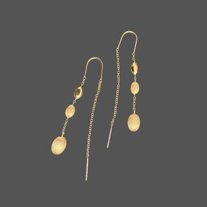 Boucles d’oreilles pendantes Femme Adorée en or jaune 18 carats – Trois ovales polis et brossés