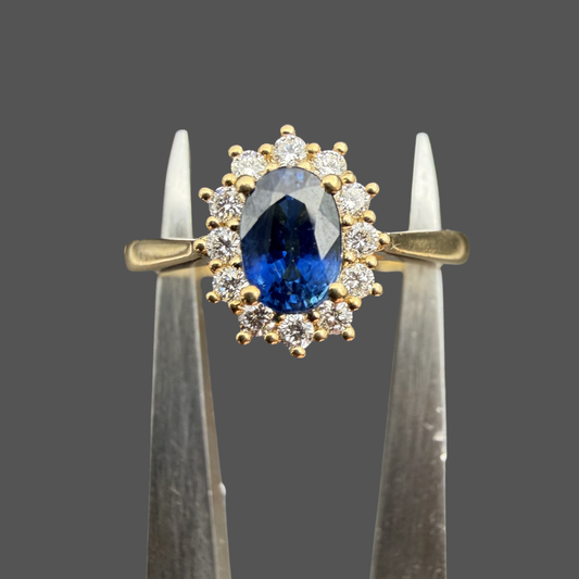 Bague entourage Saphir et Diamants Or Jaune