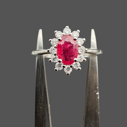 Bague entourage Rubis et Diamants