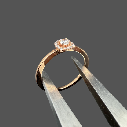 Bague solitaire accompagné diamant or rose 18 carats 0,10 ct – Entourage diamants G VS 0,07 ct