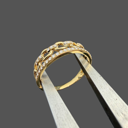 Bague Double Anneau Maillons & Diamants – Or Jaune 18 Carats