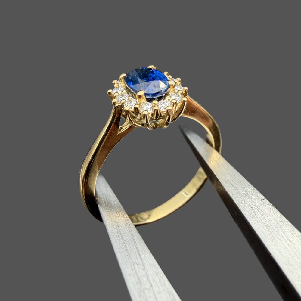Bague entourage Saphir et Diamants Or Jaune