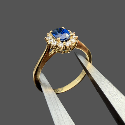Bague entourage Saphir et Diamants Or Jaune