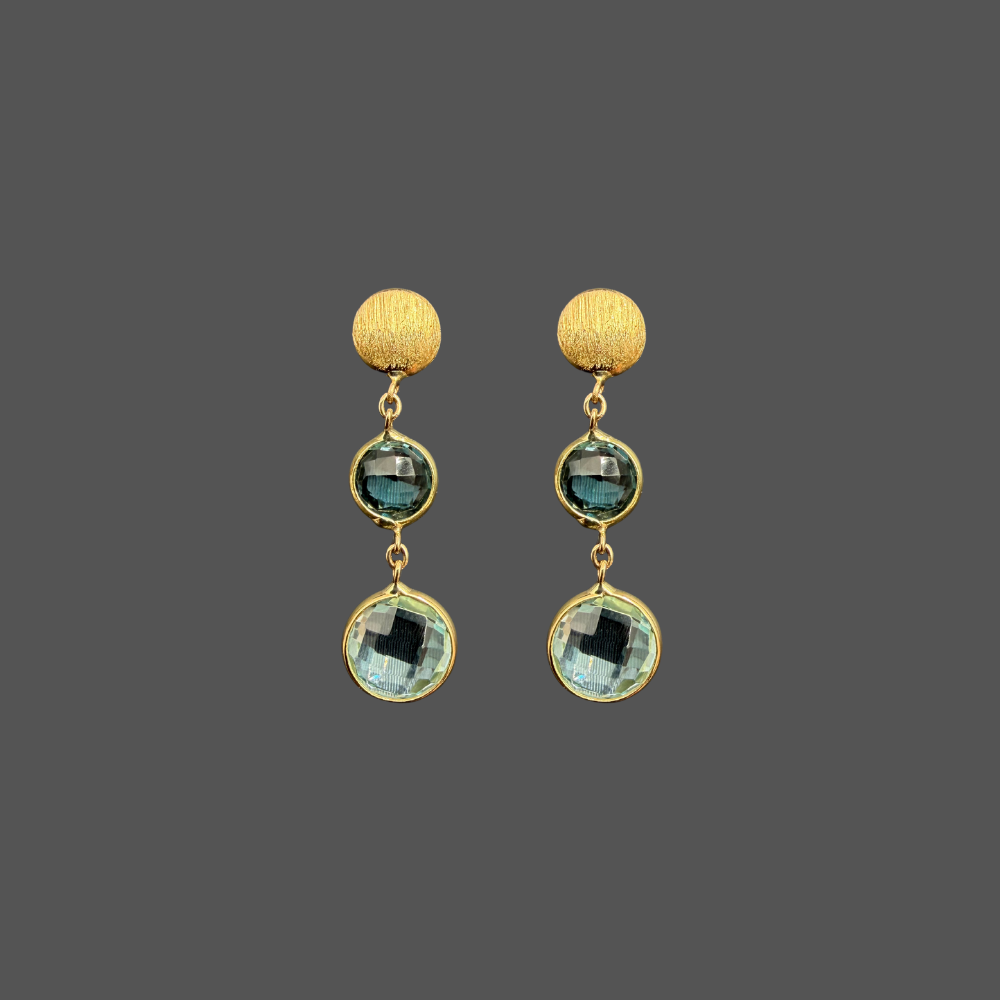 Boucles d’oreilles pendantes Femme Adorée en or jaune 18 carats – Topazes bleues facettées
