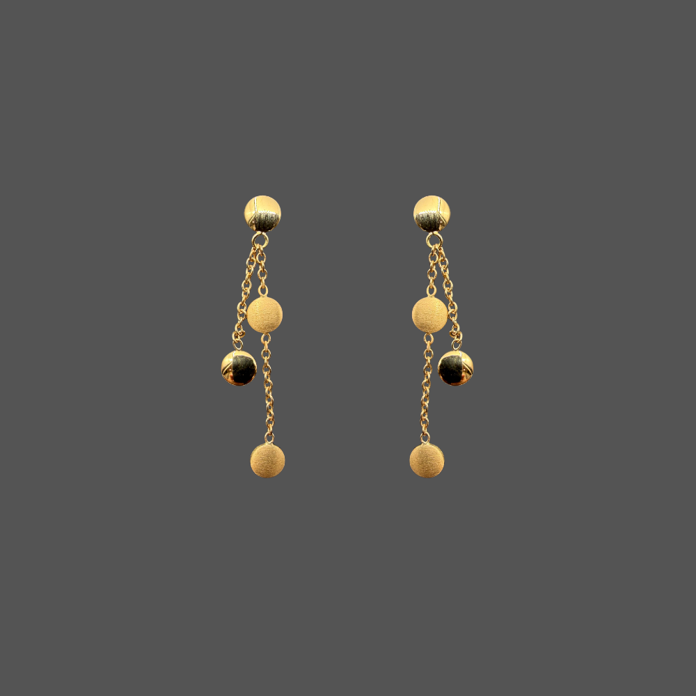 Boucles d’oreilles pendantes Femme Adorée en or jaune 18 carats – Pastilles rondes polies et brossées