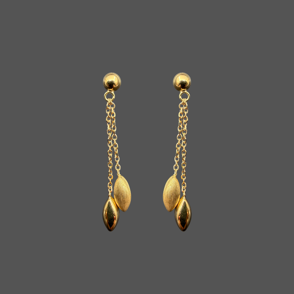 Boucles d’oreilles pendantes Femme Adorée en or jaune 18 carats – Navettes polies et brossées