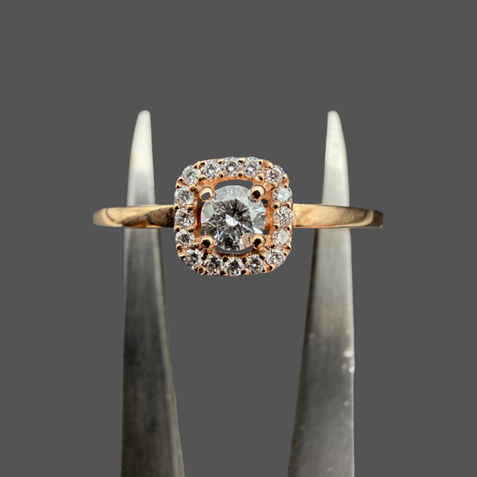 Bague solitaire accompagné diamant or rose 18 carats 0,10 ct – Entourage diamants G VS 0,07 ct