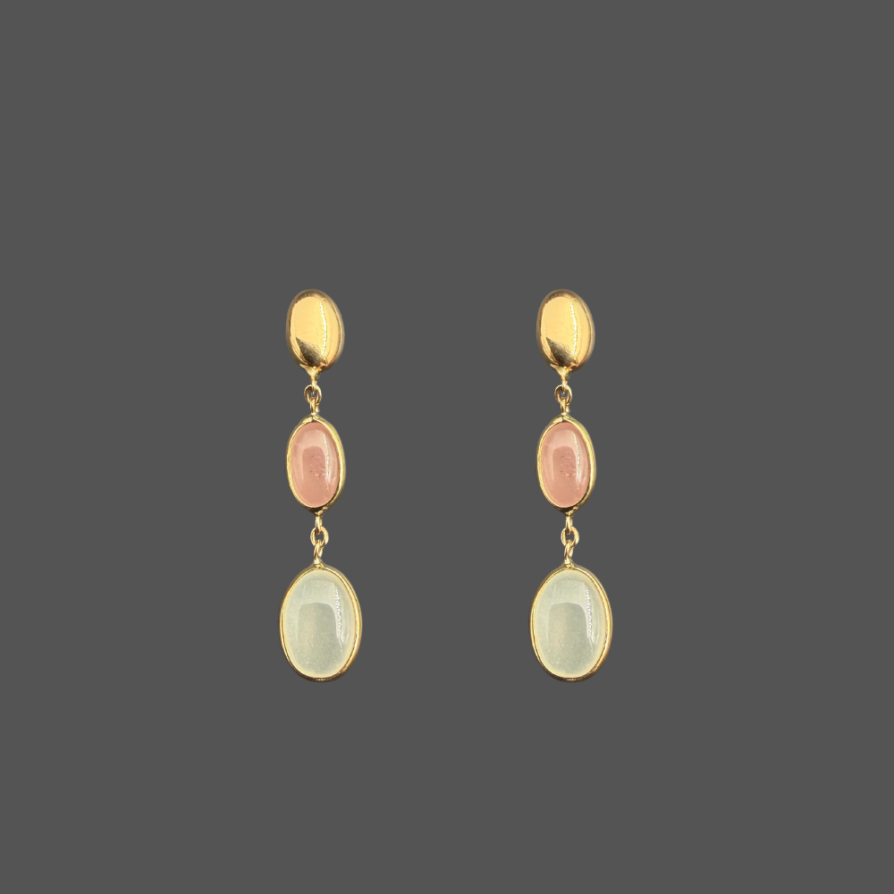 Boucles d’oreilles pendantes Femme Adorée en or jaune 18 carats et pierres de lune