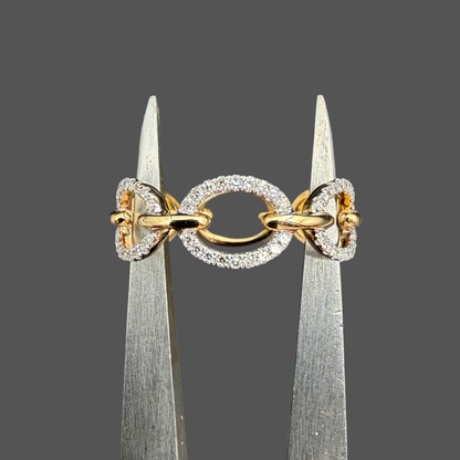 Bague Trois Ovales Pavés de Diamants – Or Jaune 18 Carats