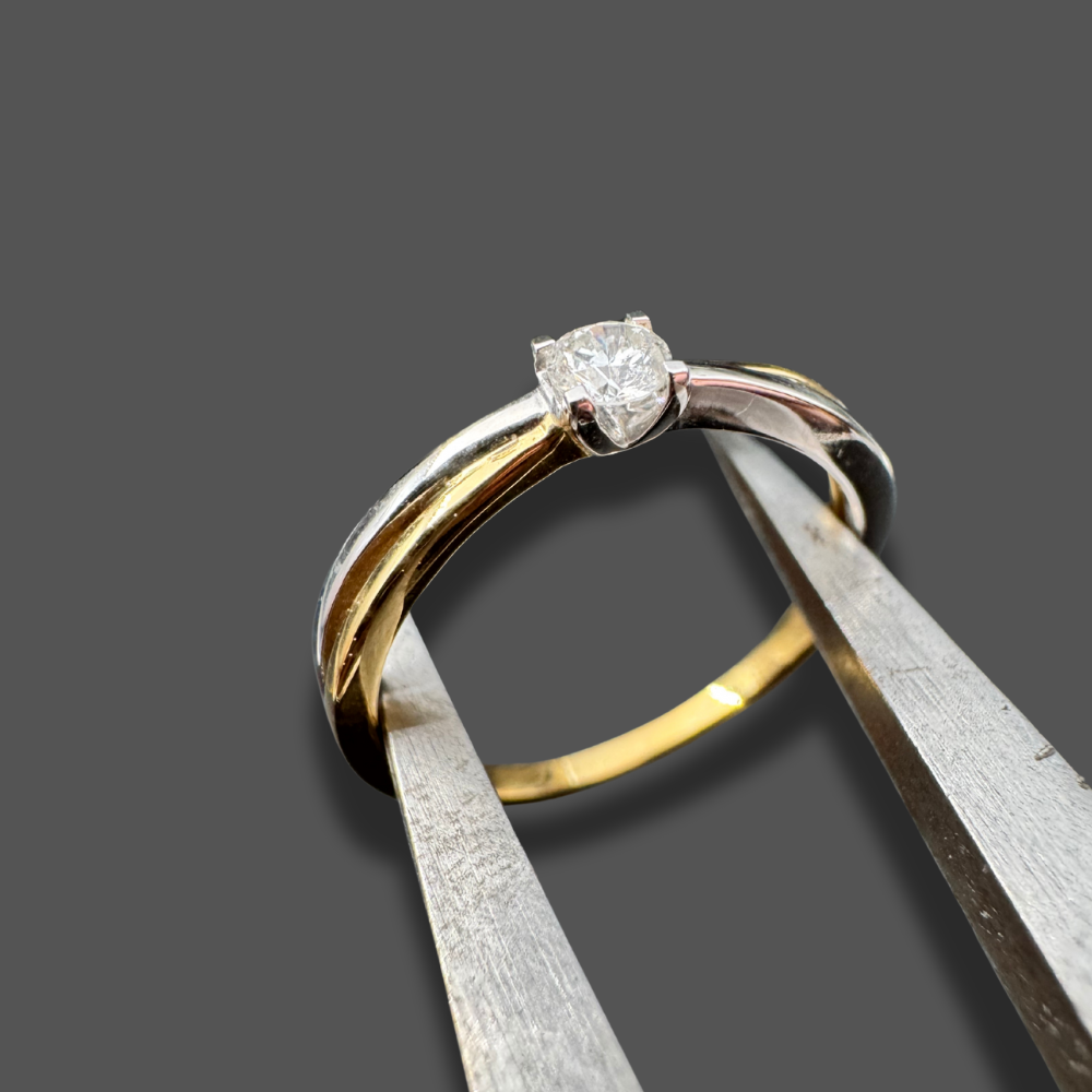 Bague Solitaire Bi-Color Or Jaune & Or Blanc