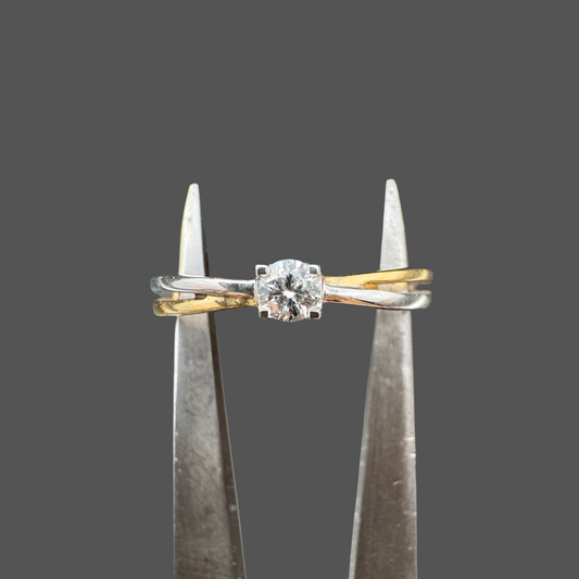 Bague Solitaire Bi-Color Or Jaune & Or Blanc