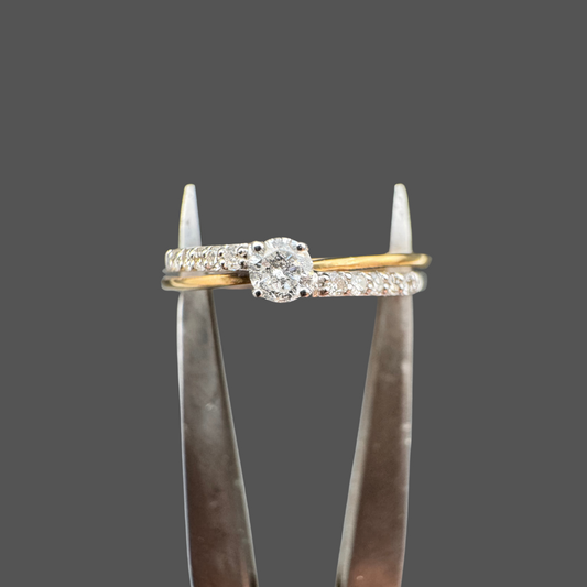 Bague Solitaire Accompagné Bi-Color Or Jaune & Or Blanc