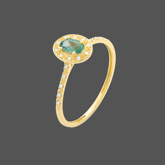 Bague Émeraude Ovale Serti de Diamants - En or Jaune ou Blanc