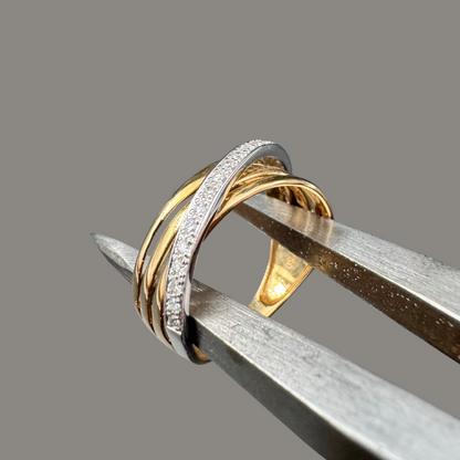 Bague croisillons en or jaune et or blanc
