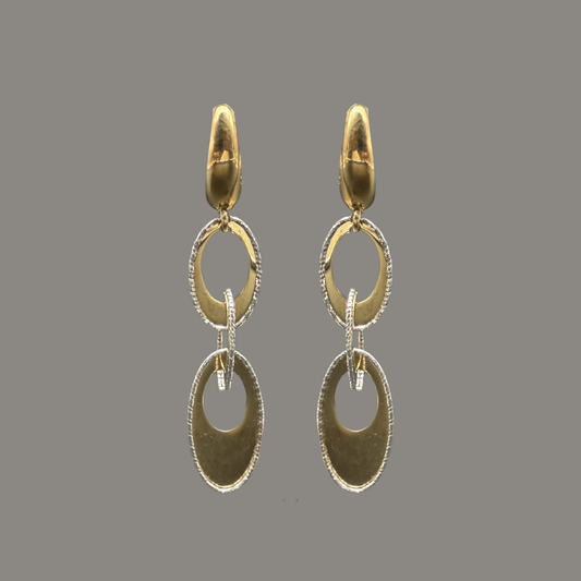 Boucles d’oreilles pendantes bicolores or jaune et or blanc 18 carats – Design contemporain