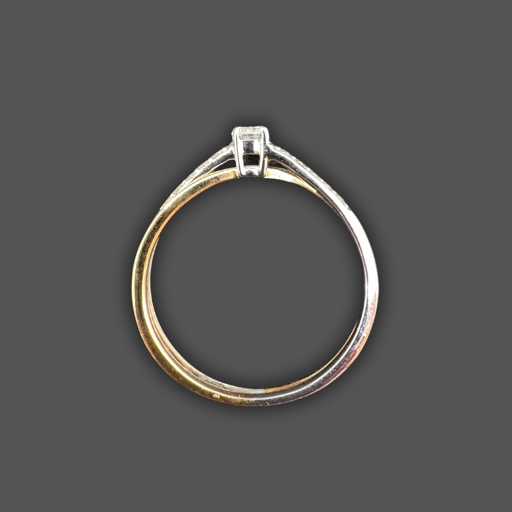Bague Solitaire Accompagné Bi-Color Or Jaune & Or Blanc