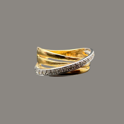 Bague croisillons en or jaune et or blanc