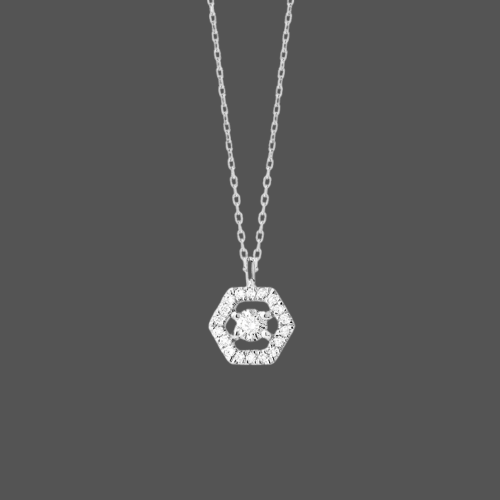 Chaine Avec Pendentif Hexagone Diamant - En or Jaune ,Blanc ou Rose