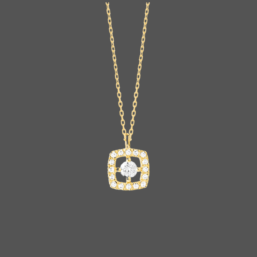 Chaine Avec Pendentif Carré Diamants - En or Jaune ,Blanc ou Rose