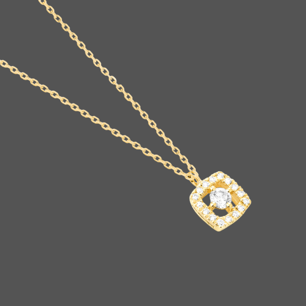 Chaine Avec Pendentif Carré Diamants - En or Jaune ,Blanc ou Rose